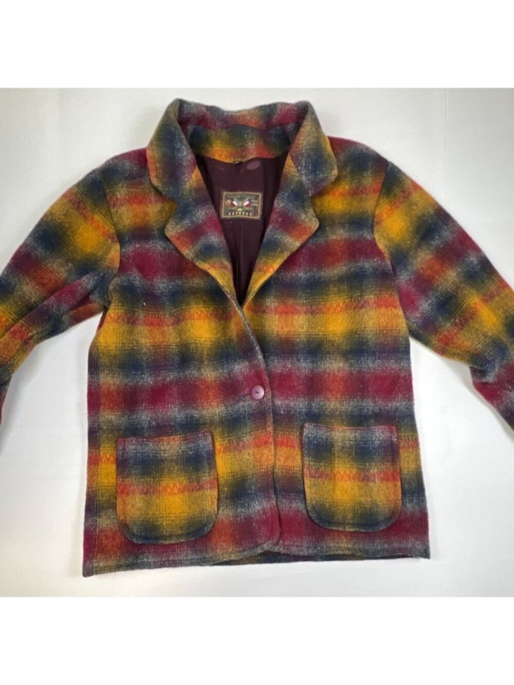 Vintage French Country Express Women's L Wool Blend Plaid Jacket Made in USA - Picture 1 of 9